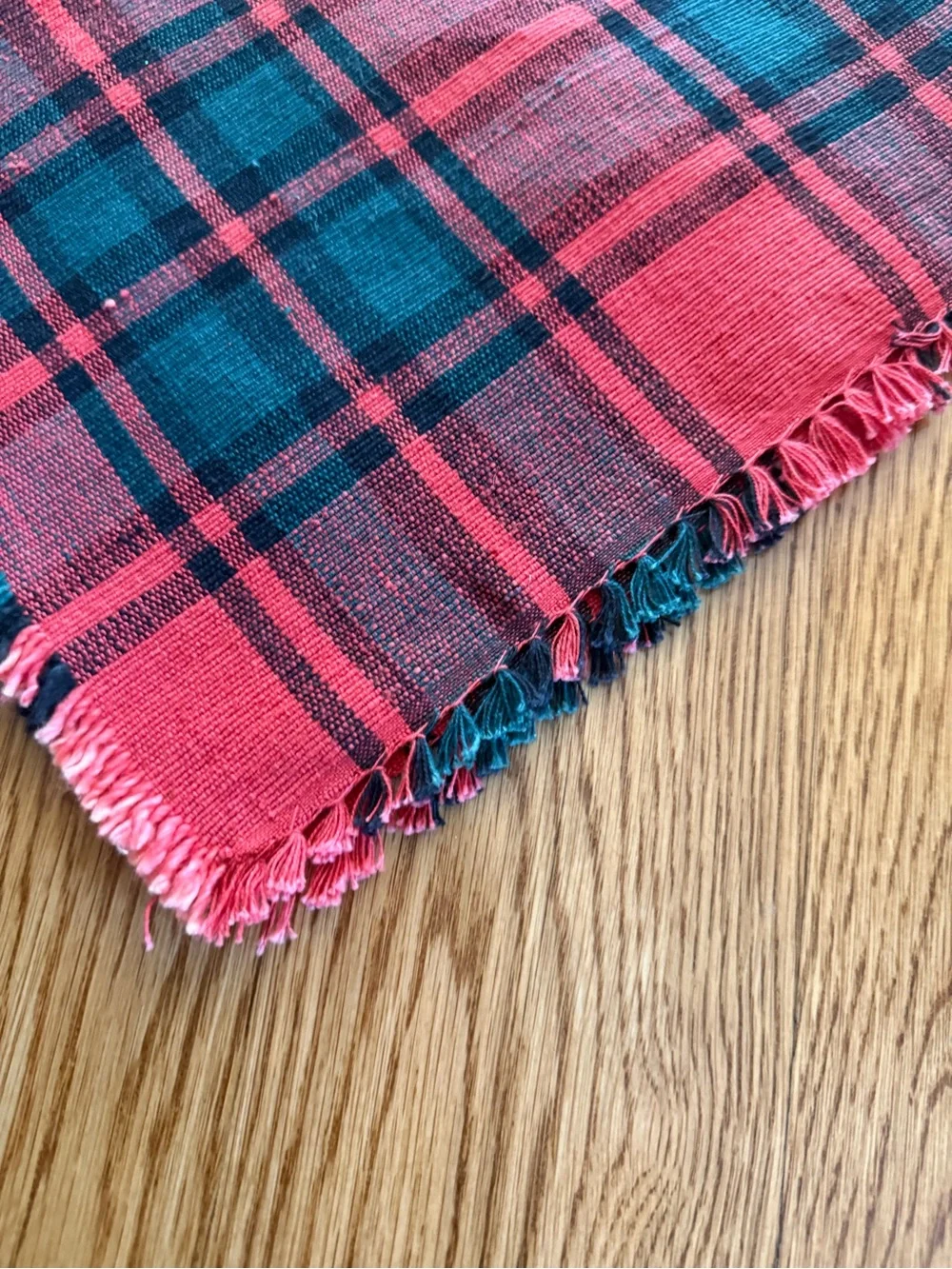 Vintage Plaid Red and Green Fringe Scarf